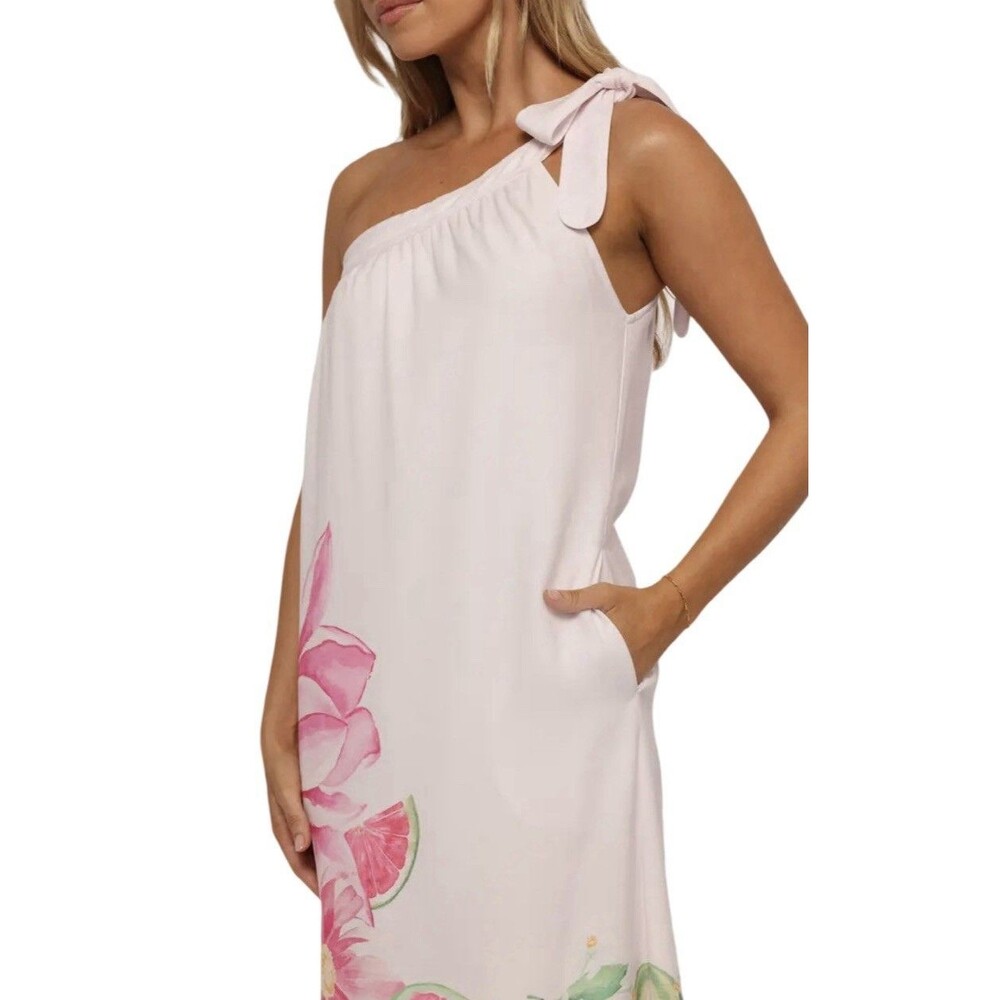 Petal and Pup Reagan One-Shoulder Linen Blend Lined Midi Dress Size Medium NWOT - Picture 3 of 8